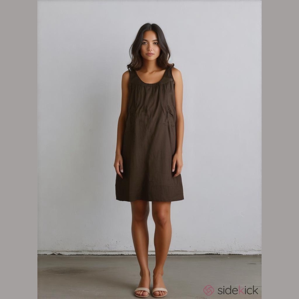 Mossimo Brown Shift Dress Size Small Two Front Pockets Scoop Neck Sleeveless